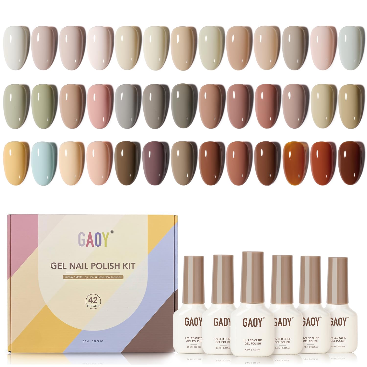 GAOY 42-pcs gel nail polish kit with 39 colors for versatile salon or at-home manicures