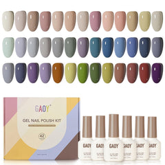 GAOY 42-pcs gel nail polish kit showing glossy and matte top coats for at-home manicure versatility