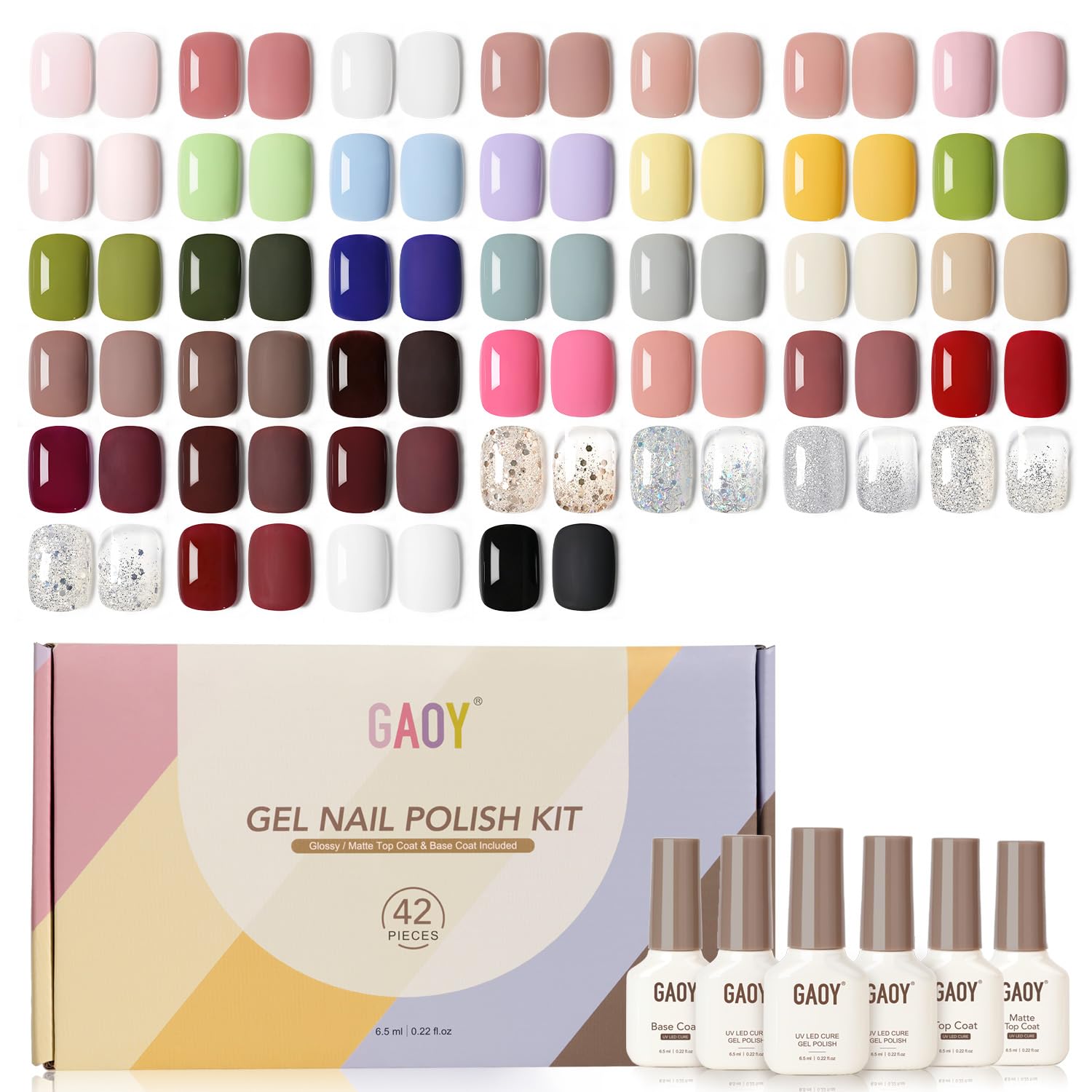 GAOY 42 Pcs Gel Nail Polish Kit for at-home manicure with professional colors.
