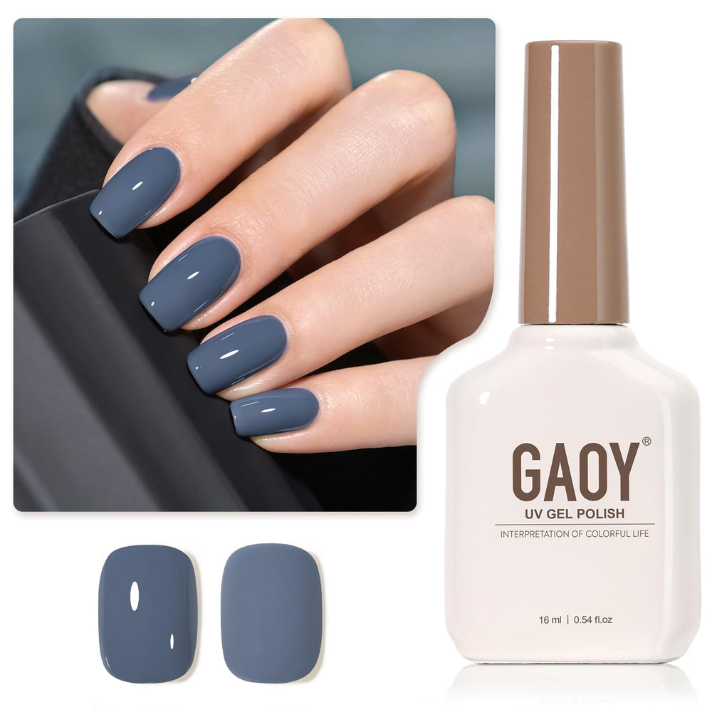 GAOY Blue Borealis gel polish bottle front shows rich blue shade for elegant nail art.
