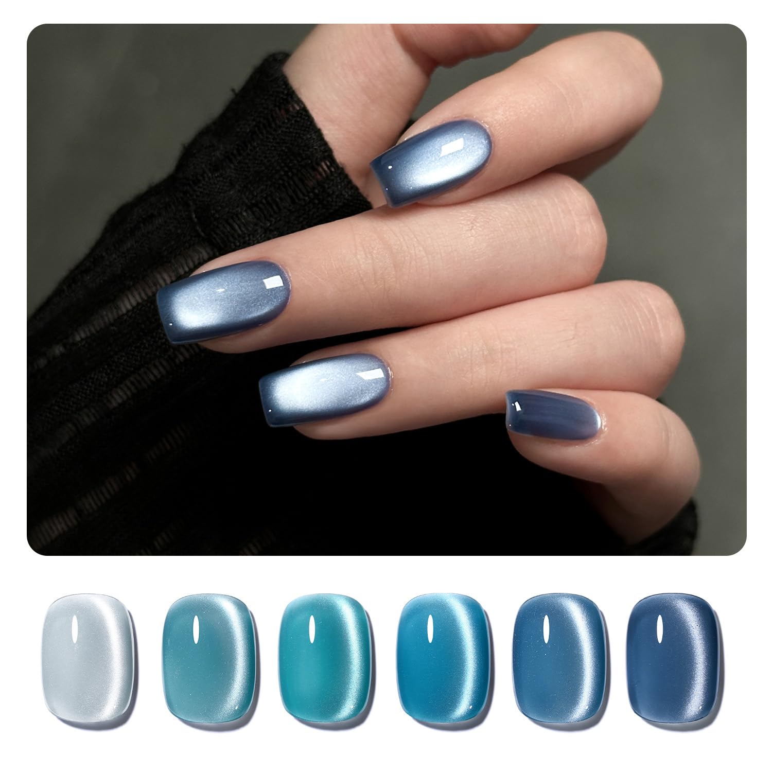 GAOY Blue Cat Eye Gel Nail Polish Set enables salon-quality shimmer at home.