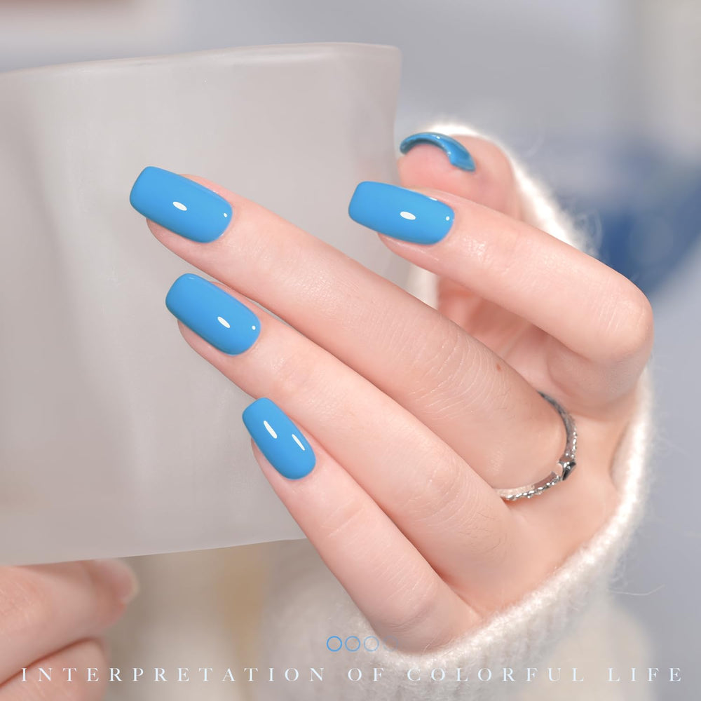GAOY Celestial Blue gel polish application demonstrates smooth two-layer coverage.