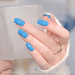 GAOY Celestial Blue gel polish application demonstrates smooth two-layer coverage.