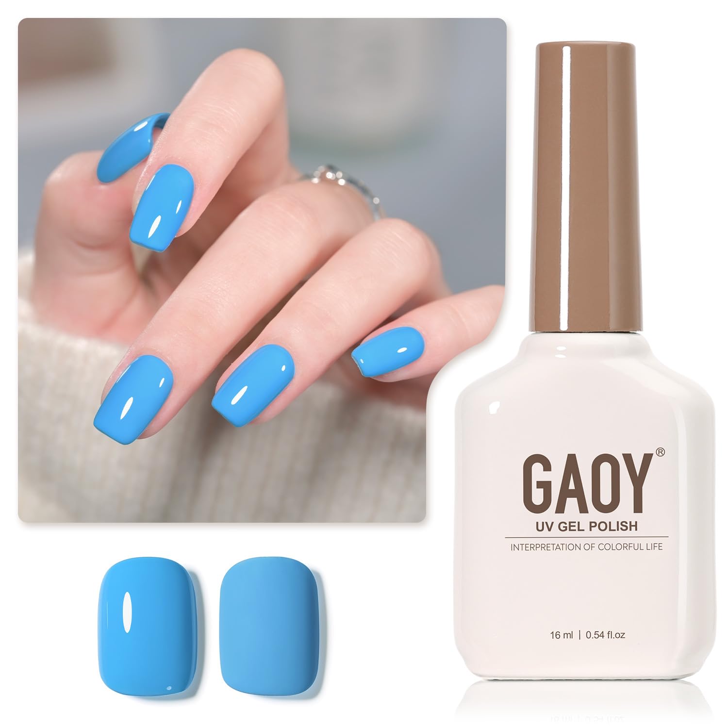 GAOY Celestial Blue gel polish close-up for DIY manicure.