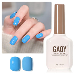 GAOY Celestial Blue gel polish close-up for DIY manicure.