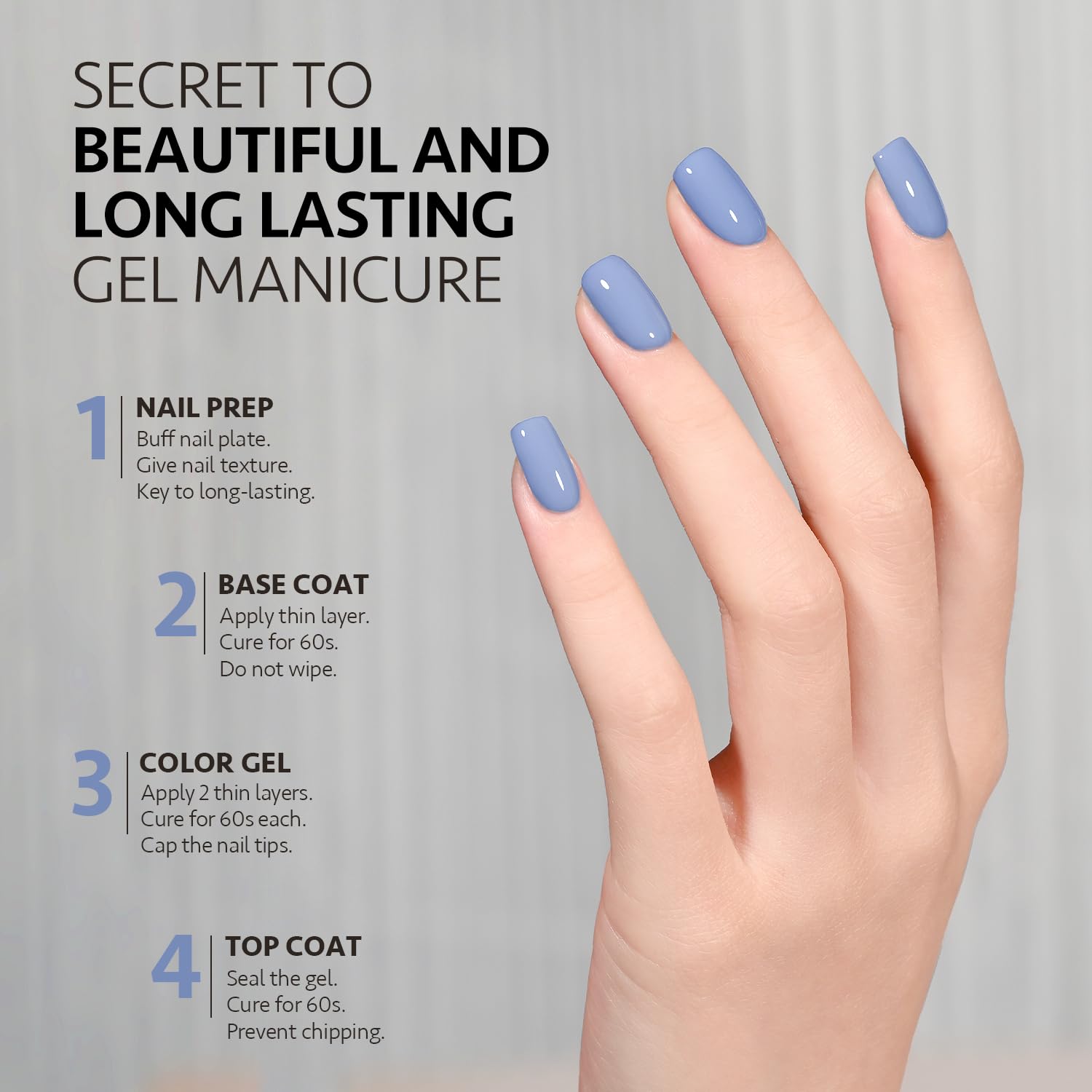 GAOY Serenity Blue under UV lamp cures in 60 seconds for a quick finish.