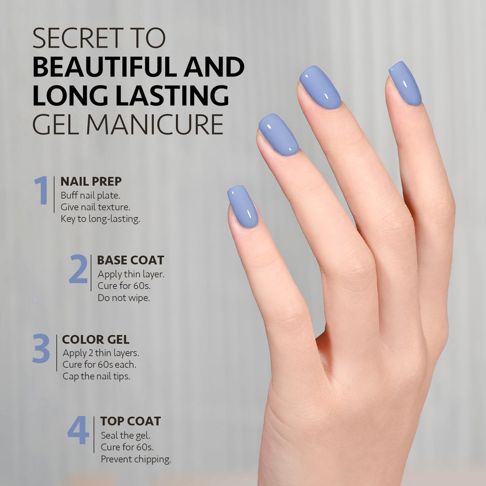 GAOY Serenity Blue under UV lamp cures in 60 seconds for a quick finish.