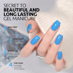 GAOY Celestial Blue gel polish cured in 60 seconds under UV LED lamp.