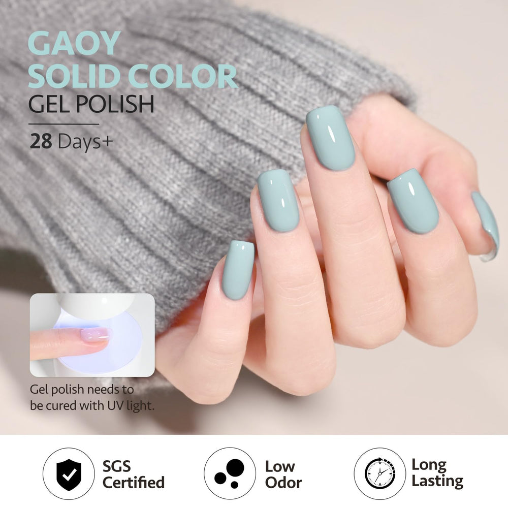 GAOY blue gel polish packaging communicates quality and safety compliance.