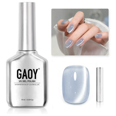 GAOY Moonlight Coast gel polish bottle shows blue cat-eye shimmer for at-home elegance.