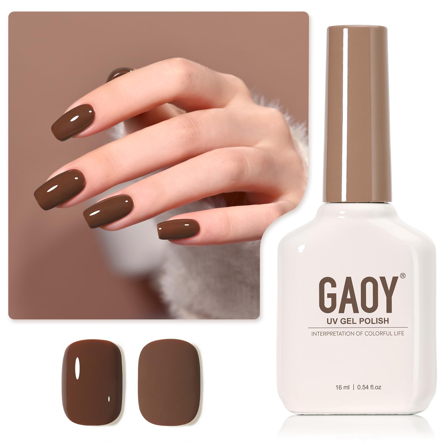 GAOY Brown Gel Nail Polish 16ml bottle for at-home manicures.