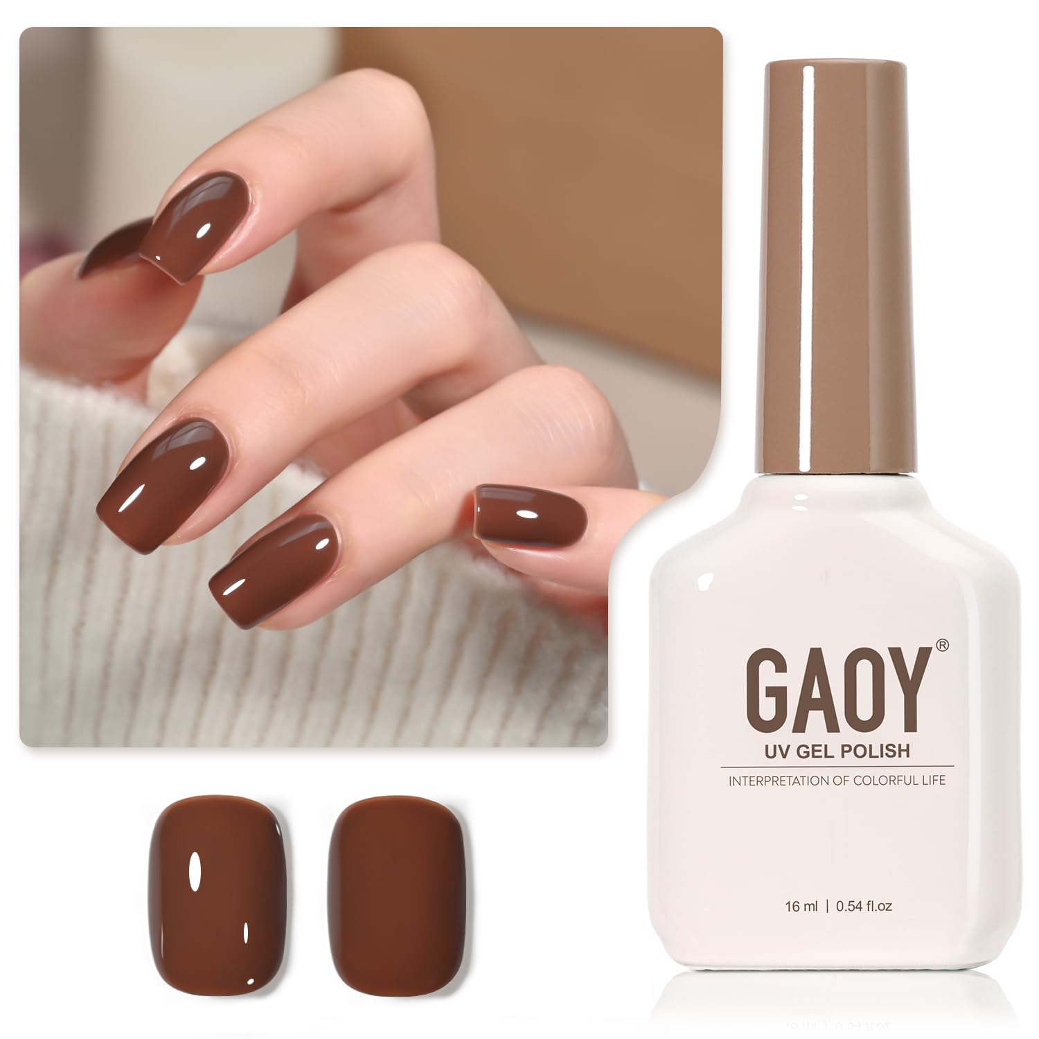 GAOY brown gel nail polish amber brown bottle for at-home manicures.