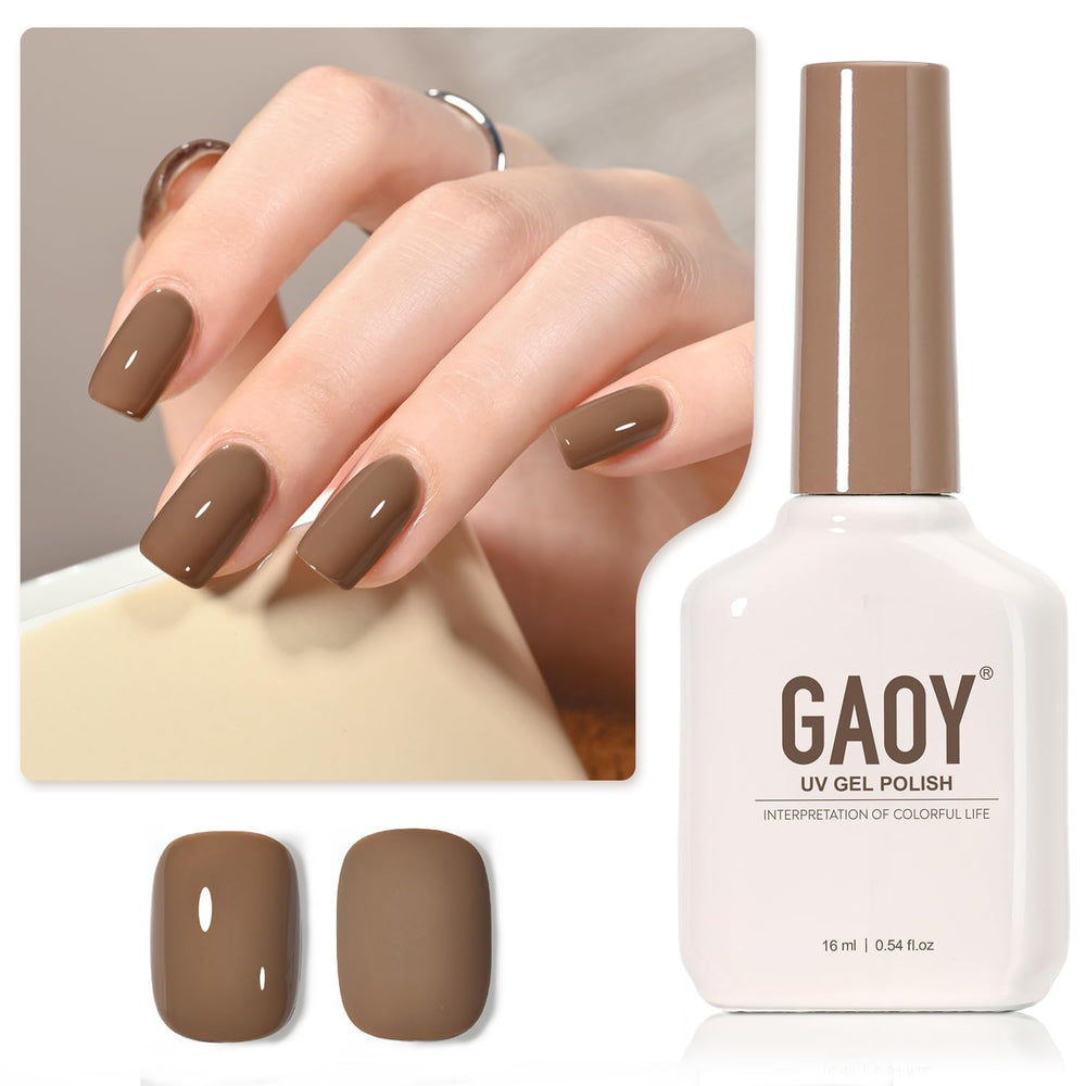 GAOY Brown gel nail polish bottle ready for at-home manicure.