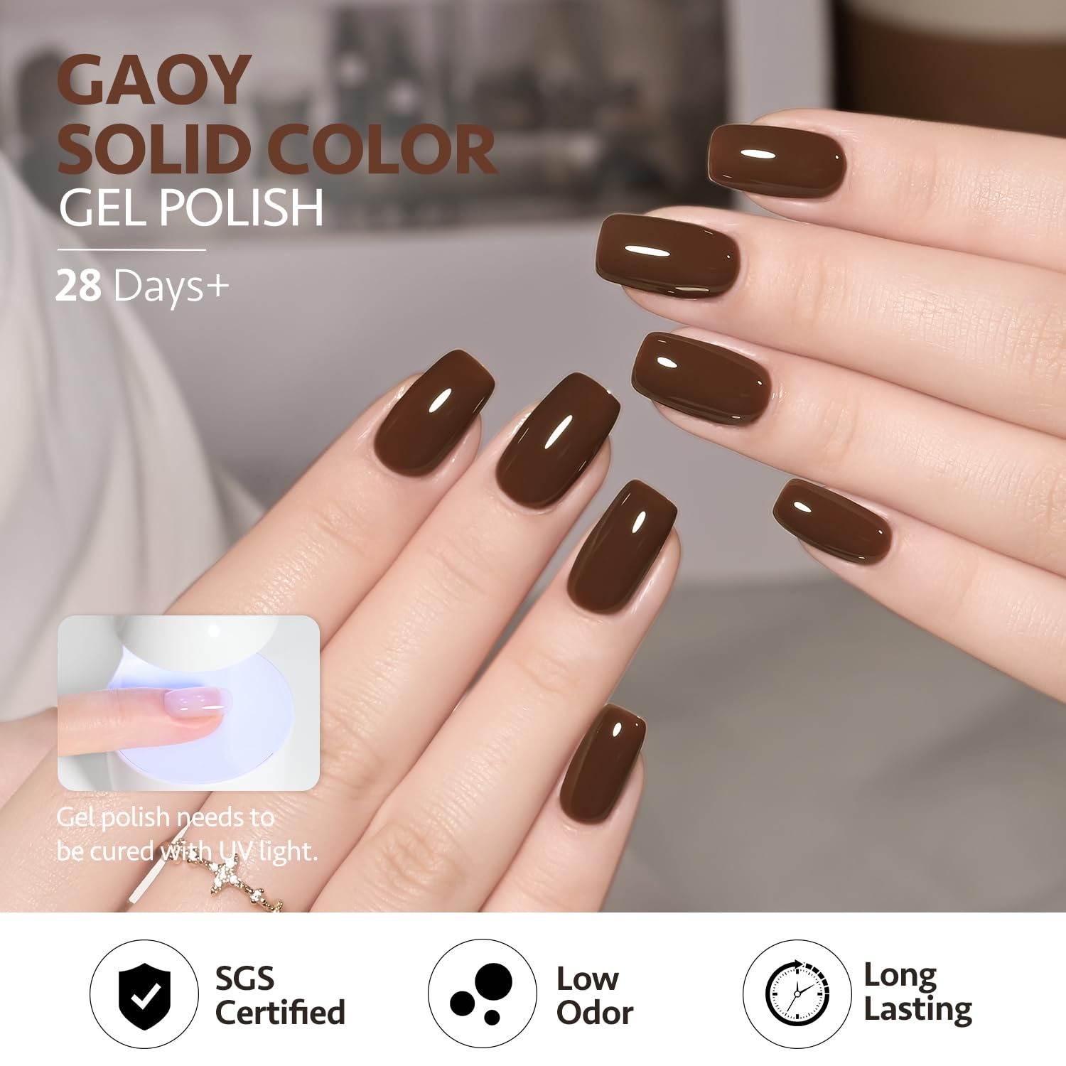 GAOY gloss finish after curing for a salon-like shine.