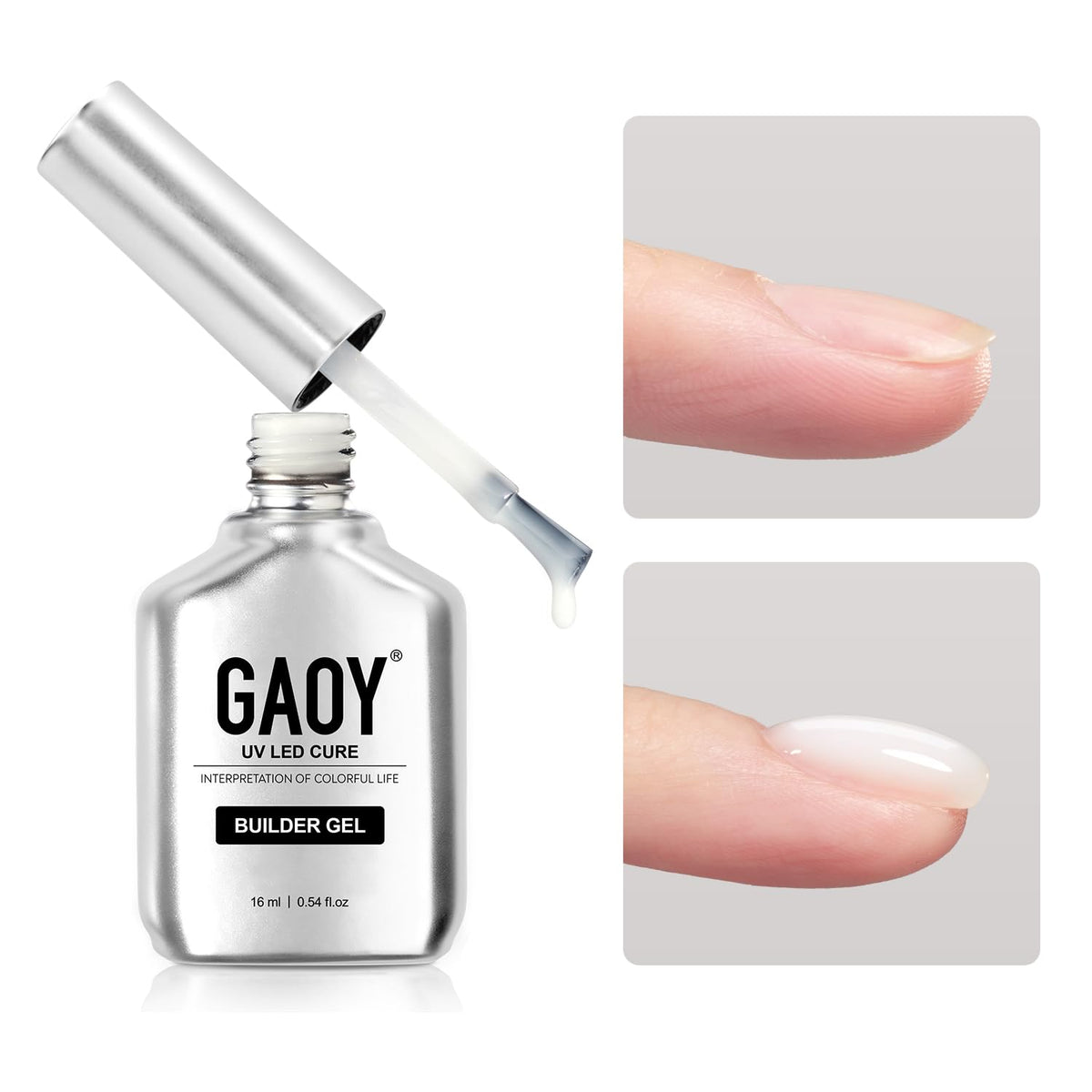 GAOY builder gel milky white close-up bottle supports long-lasting nail art.
