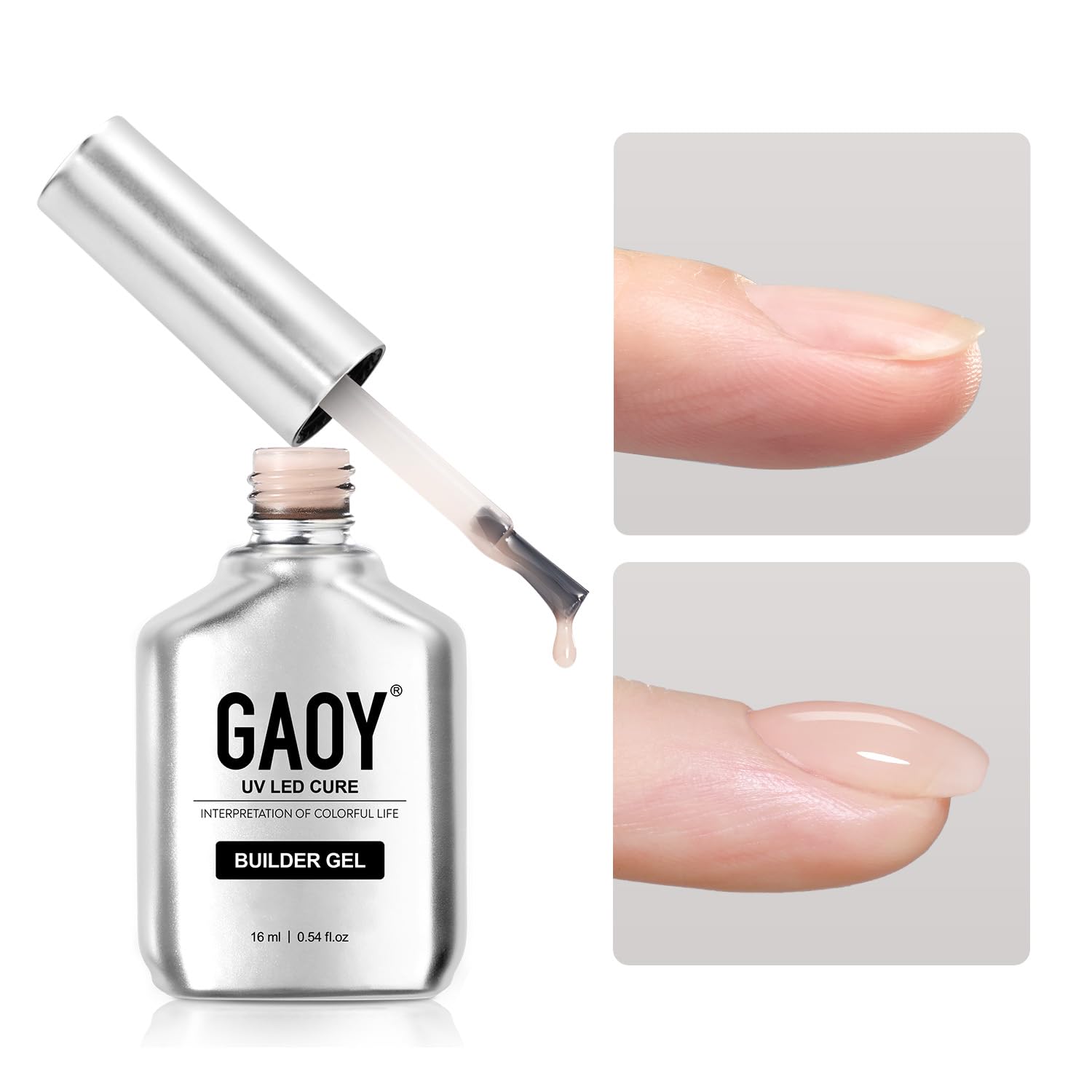 GAOY Builder Gel application shows smooth self-leveling for natural-looking nails