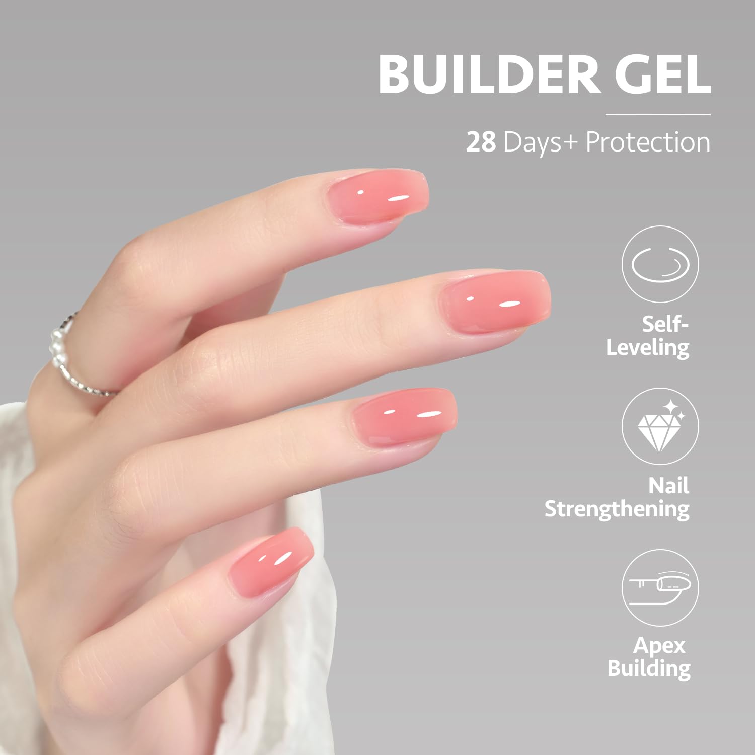 GAOY Builder Gel close-up on layered nails with even coverage and gloss