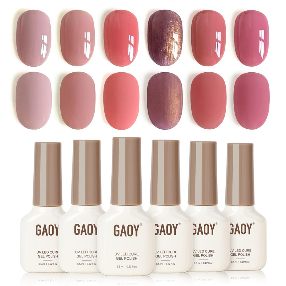 GAOY Cameo pink gel nail polish set with six shades for at-home or salon manicures
