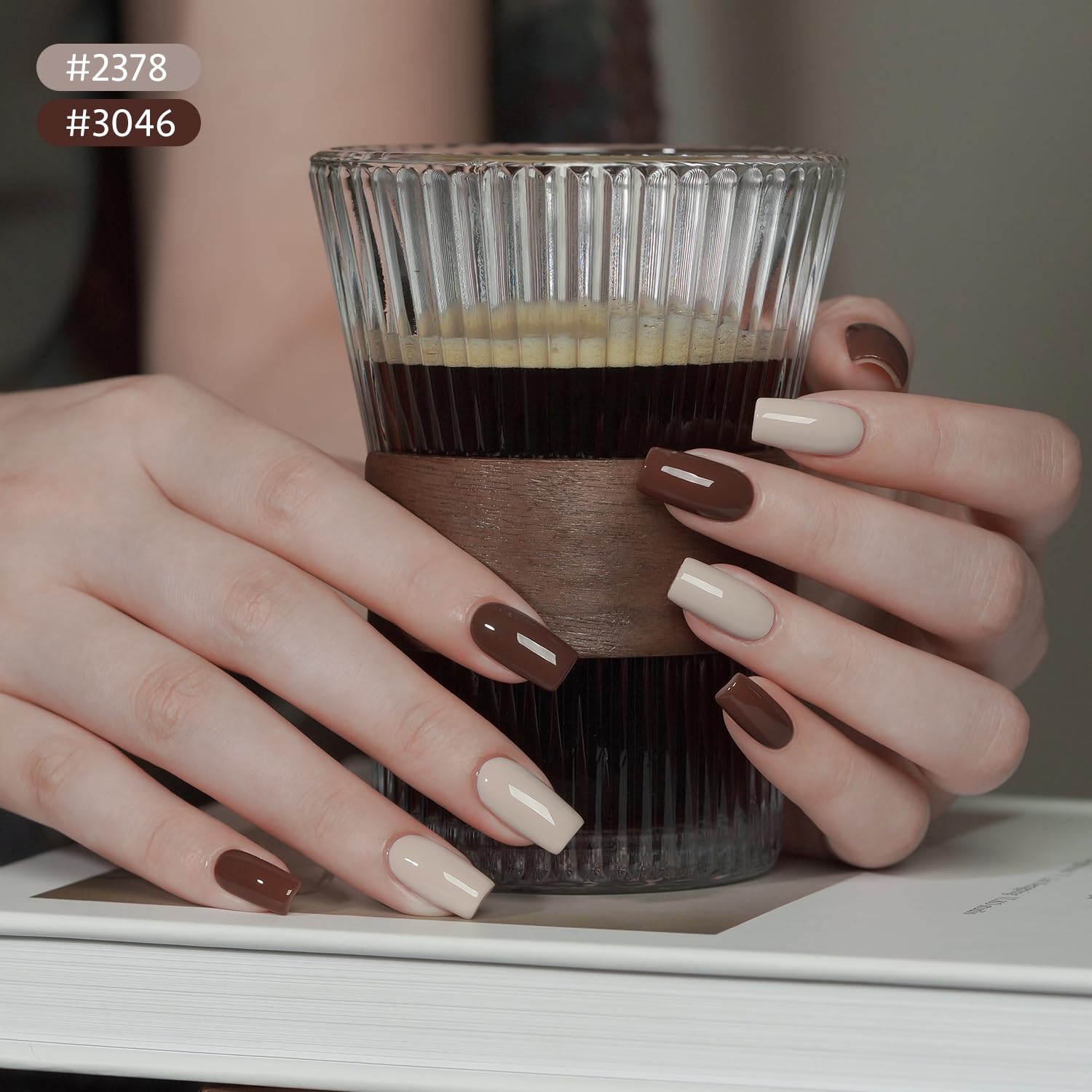 GAOY caramel gel polish bottle close-up for DIY nails.
