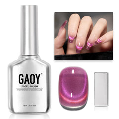 GAOY Exotic Berry cat eye gel bottle with holographic shimmer for eye-catching nails.