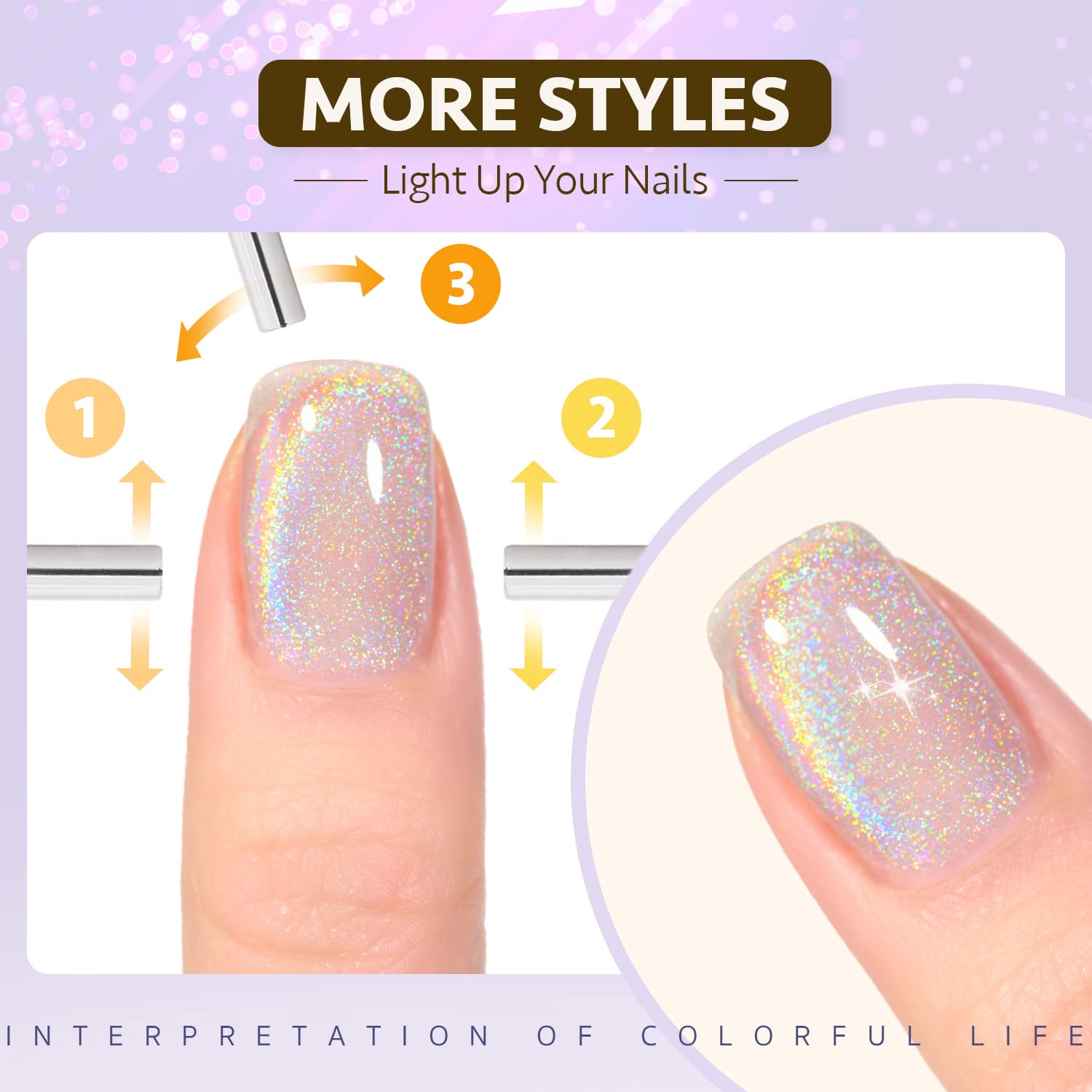 GAOY Silver Rainbow glitter finish adds dynamic nail shine.