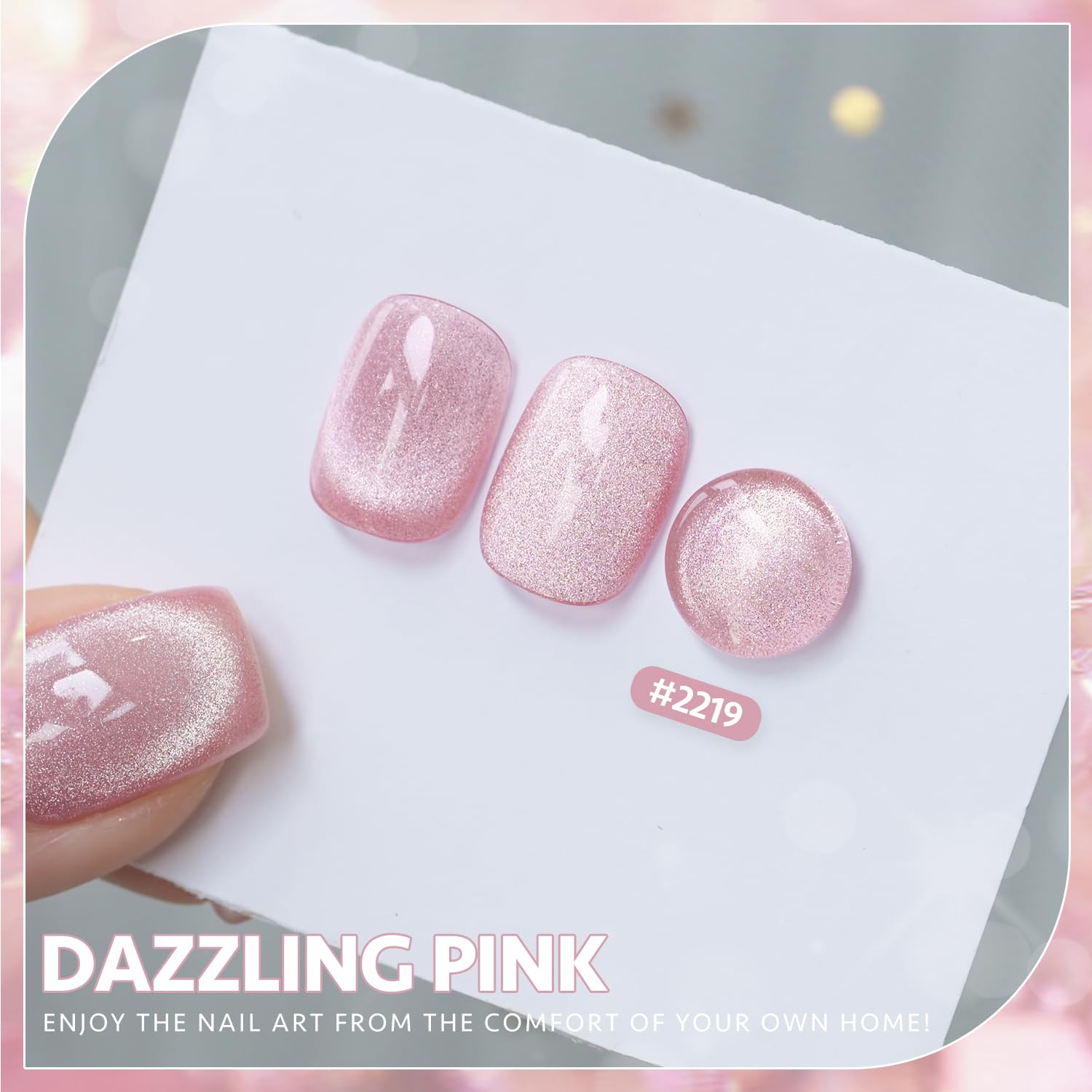 Magnet pattern close-up showing cat-eye effect on pink shimmer