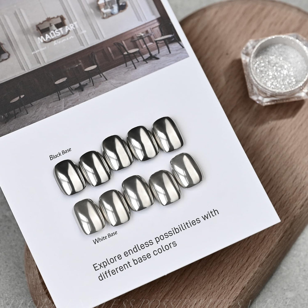 GAOY Chrome Nail Powder application process demonstrated on a nail