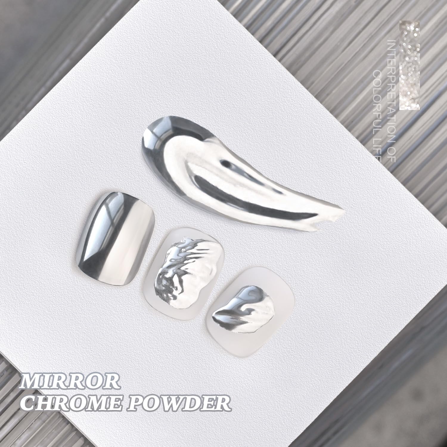 GAOY Chrome Nail Powder displaying holographic shimmer on a nail