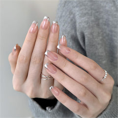 GAOY Chrome Nail Powder on nails with a silver mirror finish for a bold look