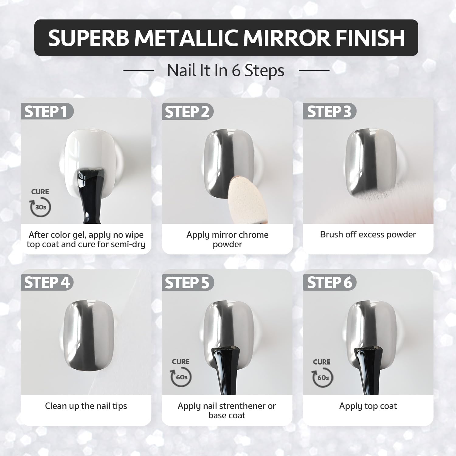 GAOY Chrome Nail Powder spill-prevention tip with lid tap reminder