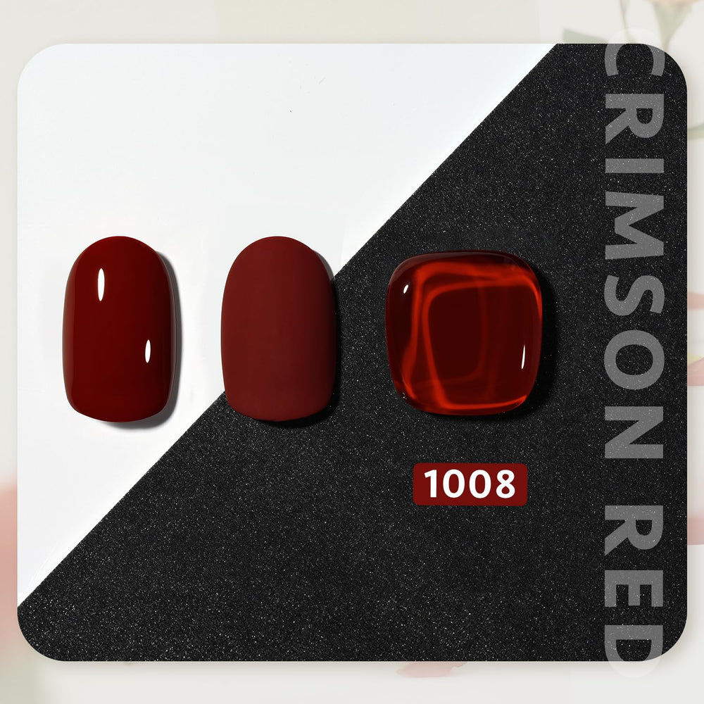GAOY Crimson Red gel polish application close-up showing smooth color application.