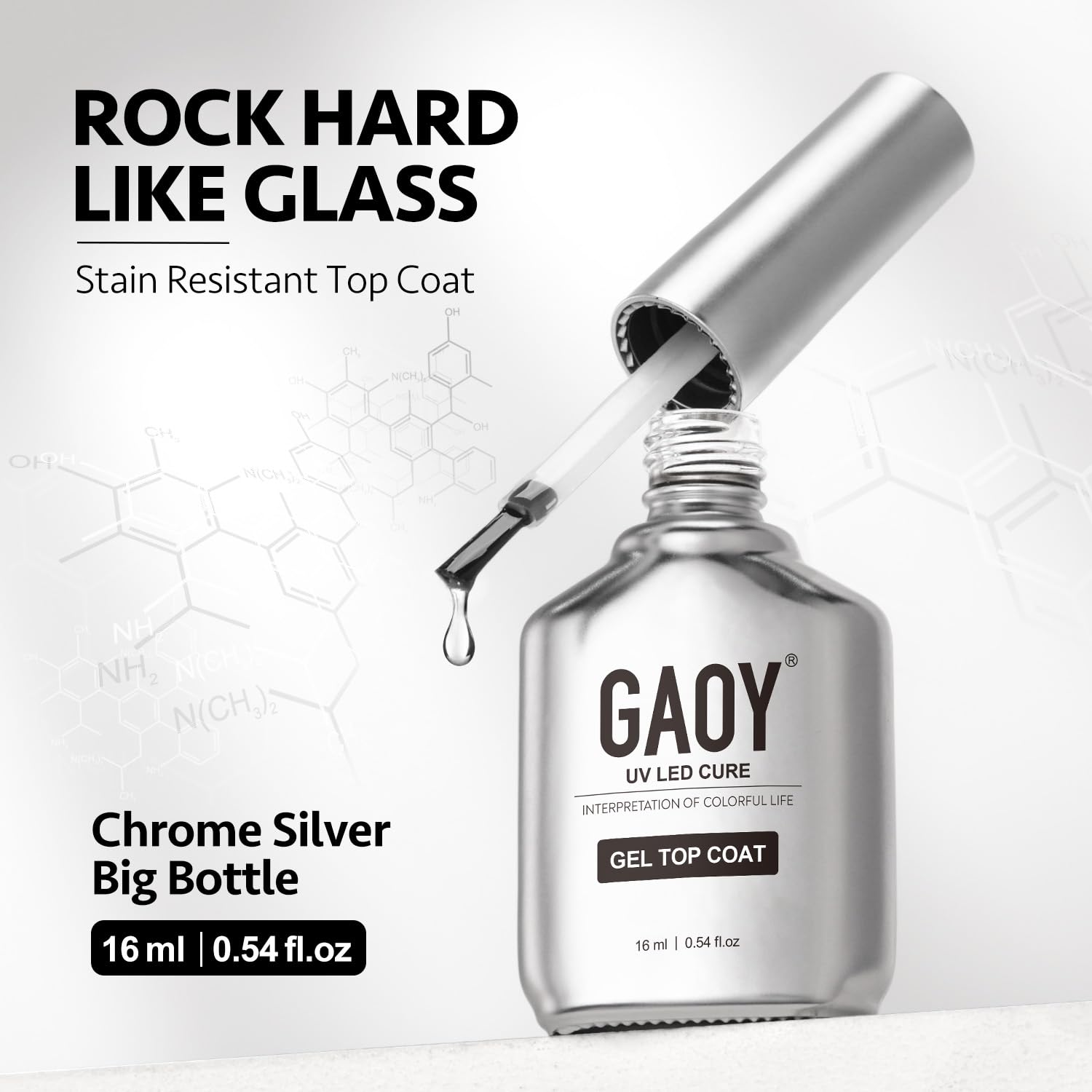 GAOY crystal chrome bottle design top coat with 16ml volume