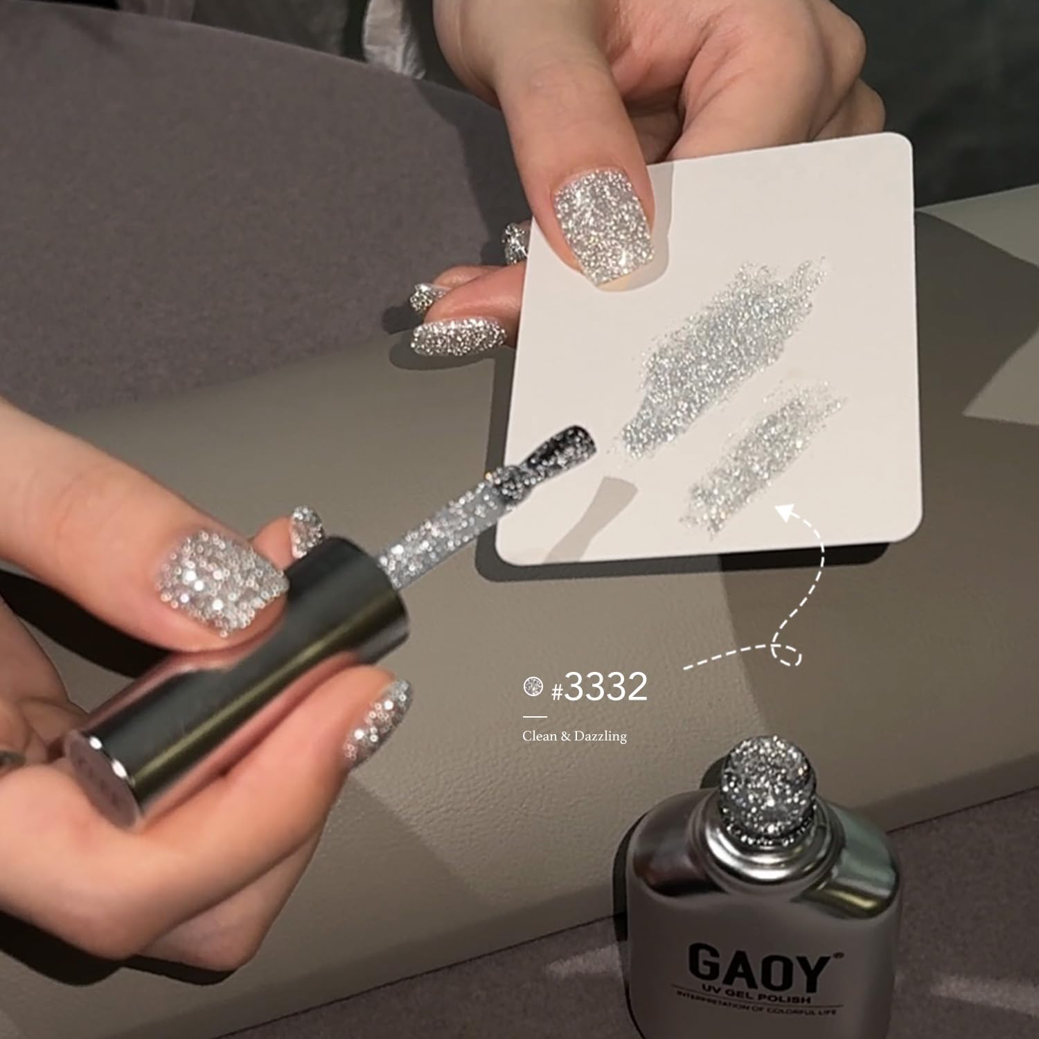 GAOY crystal diamond glitter under flash highlights premium sparkle.