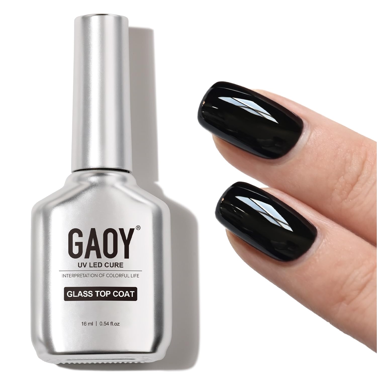 GAOY crystal glassy top coat bottle delivers a high-gloss finish and lasting shine.