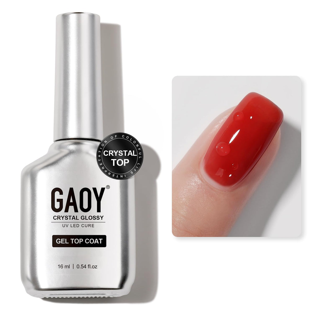 GAOY Crystal Glossy Top Coat bottle ready for a crystal shine finish