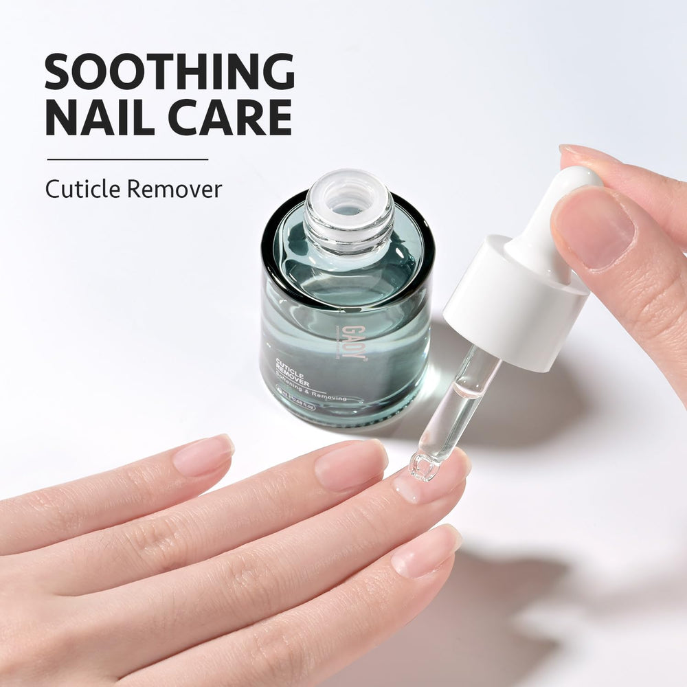 Close-up of GAOY Cuticle Remover Gel softening cuticles for easy removal.