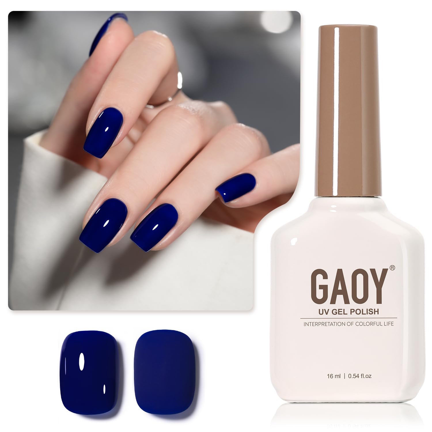 GAOY Deep Blue Gel Nail Polish bottle displaying rich color for lasting home manicures