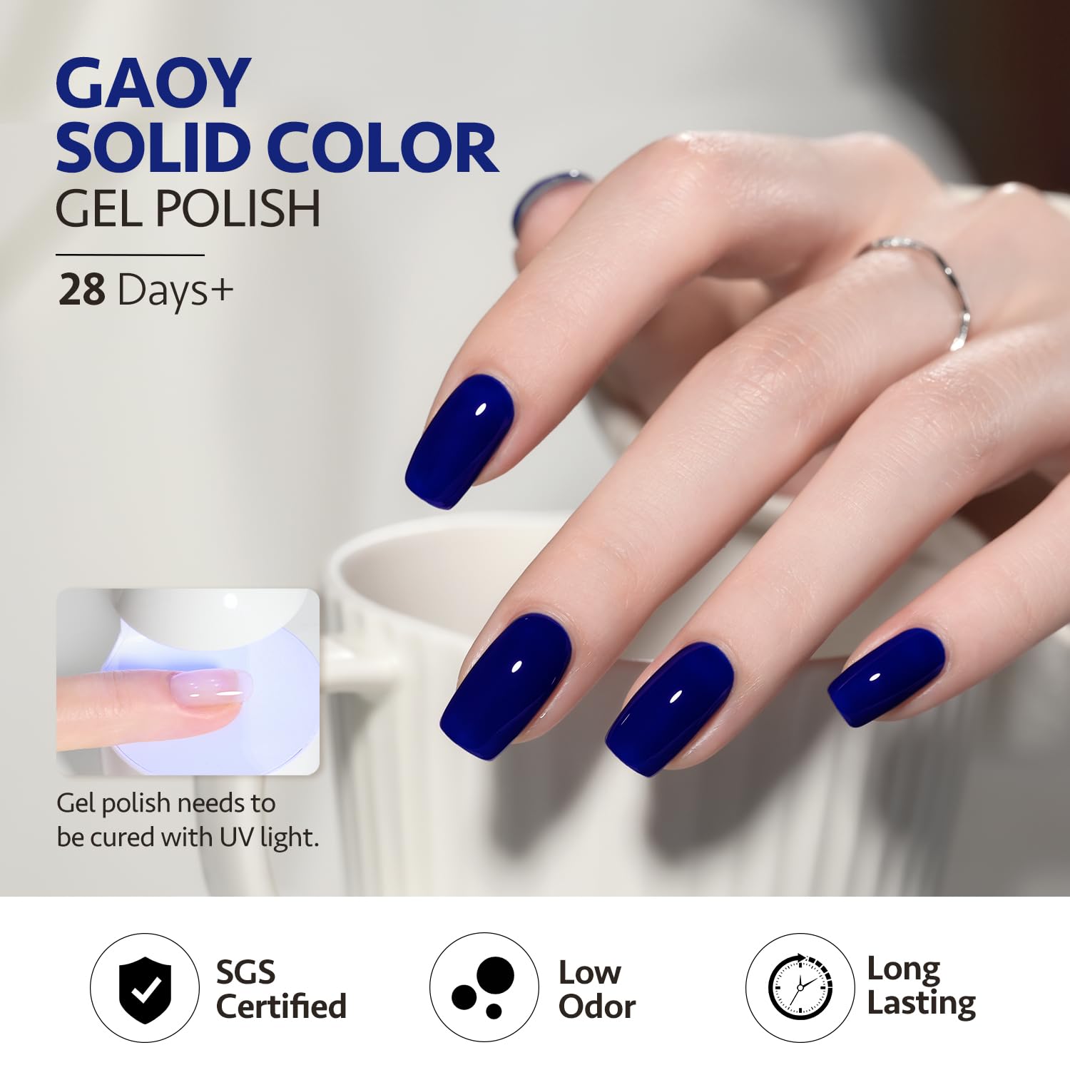 GAOY Deep Blue Gel Nail Polish with glossy finish and durable look