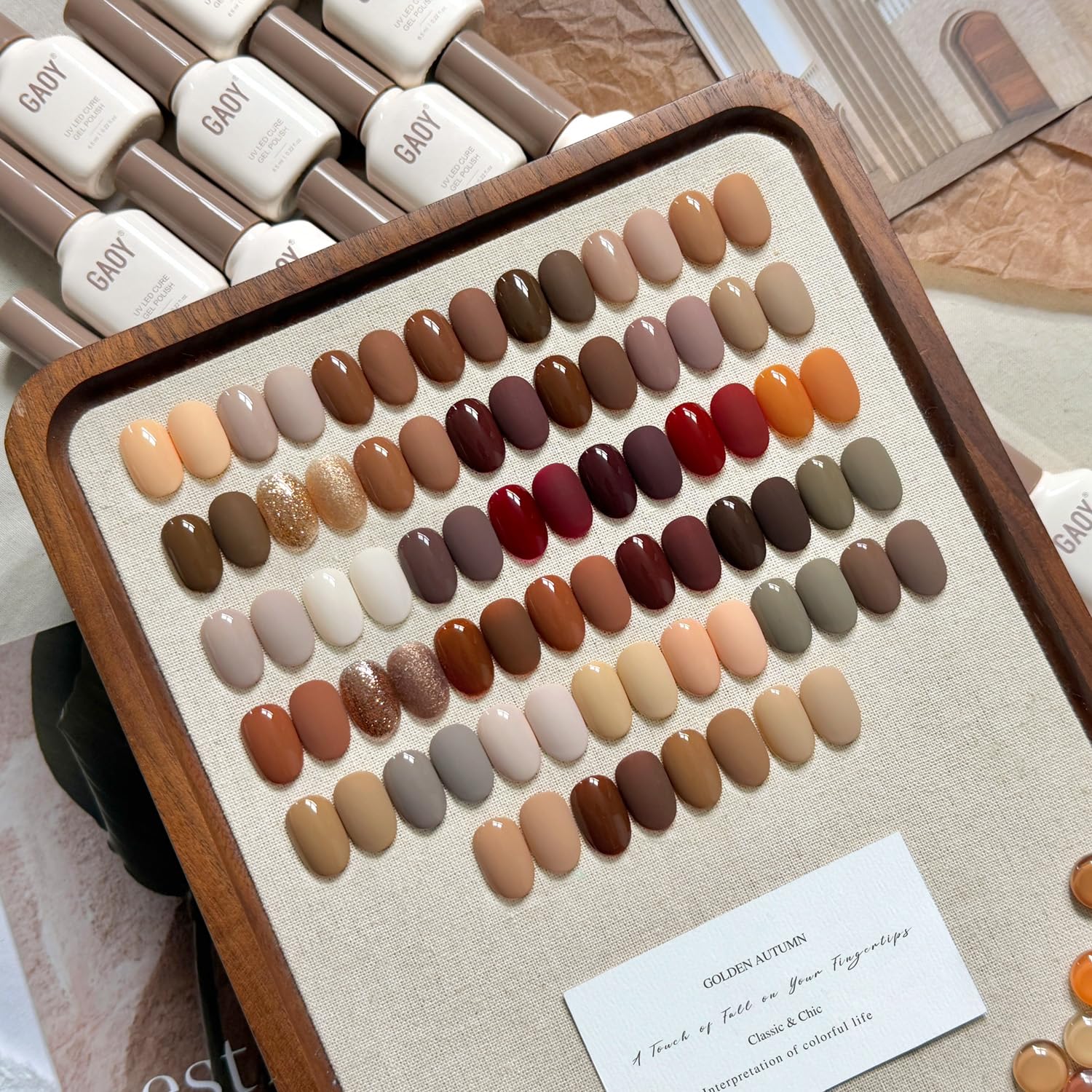 GAOY fall brown red glitter colors displayed for rich, warm DIY manicures.