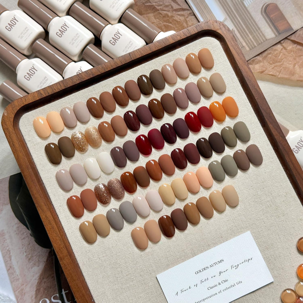 GAOY fall brown red glitter colors displayed for rich, warm DIY manicures.