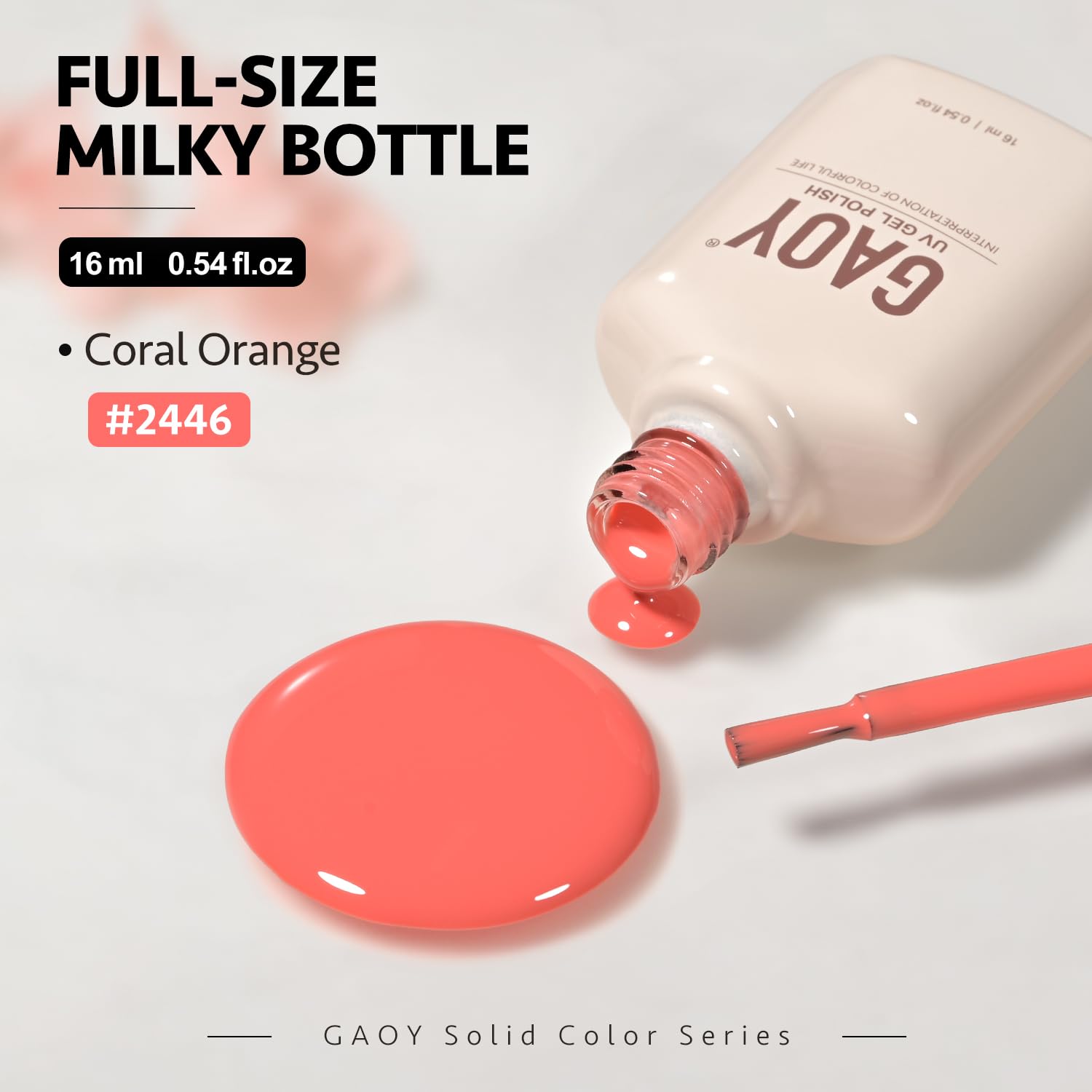 GAOY coral orange gel finish with top coat for lasting shine.