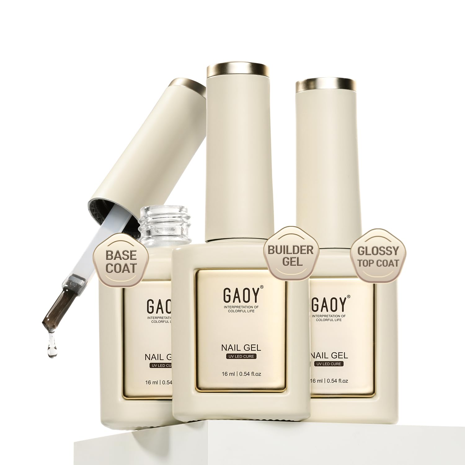 GAOY gel top coat 16ml bottle for glass-like gloss and no wipe finish