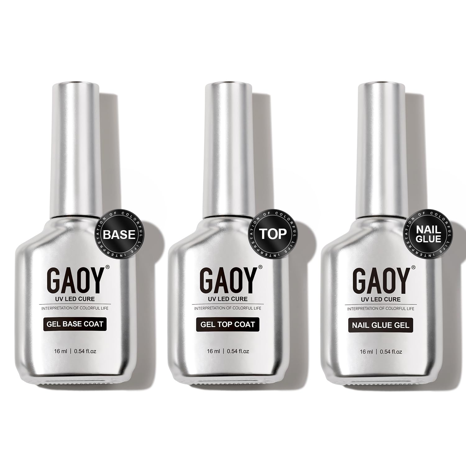 GAOY gel top coat bottle delivers glass-like shine and durable protection.