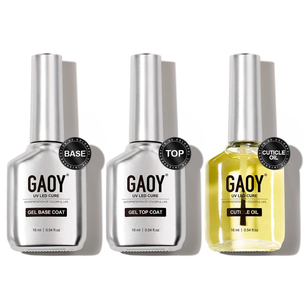 GAOY gel top coat bottle with glassy finish offering lasting shine