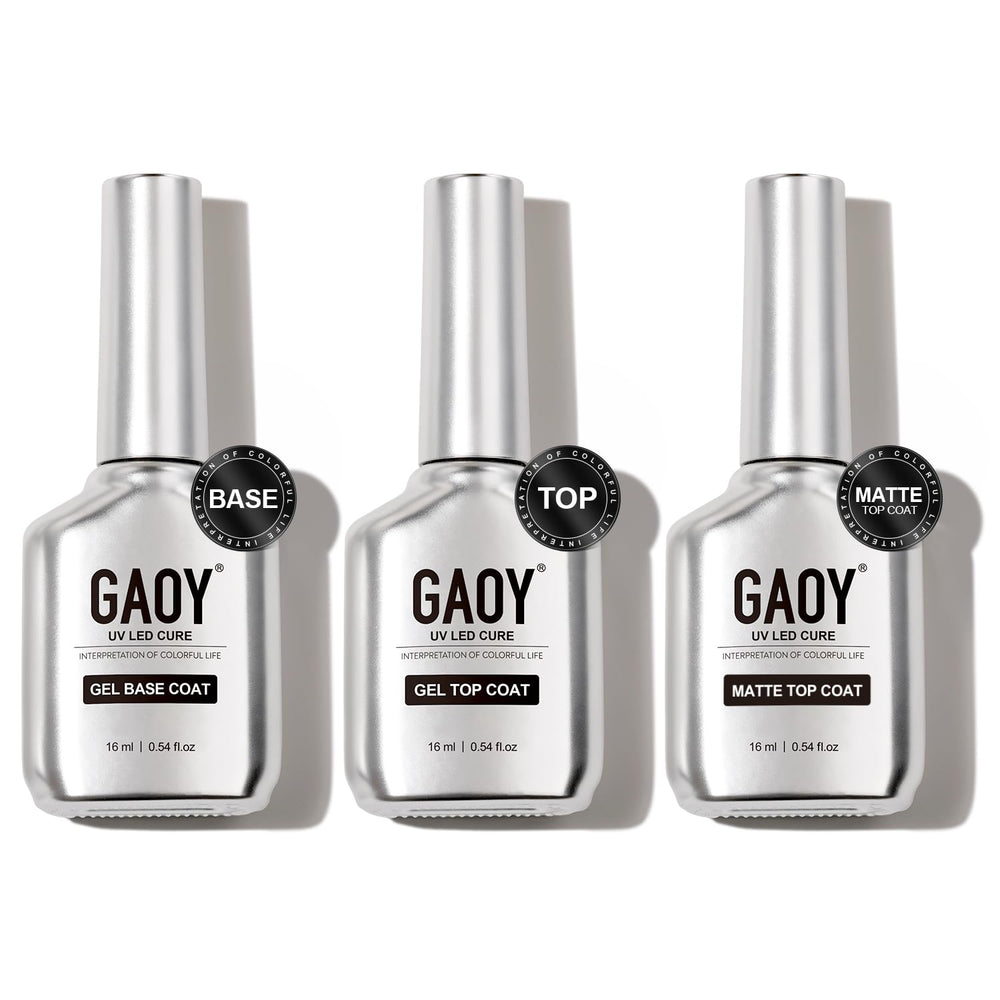 GAOY gel top coat bottle shows glass-like shine for lasting protection.