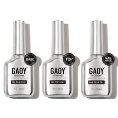 GAOY gel top coat bottle delivers glass-like shine and durable protection.