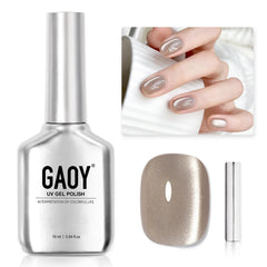 GAOY Glassy Cat Eye gel polish 2059 Silver Gray with magnetic pattern for shimmering nail art.