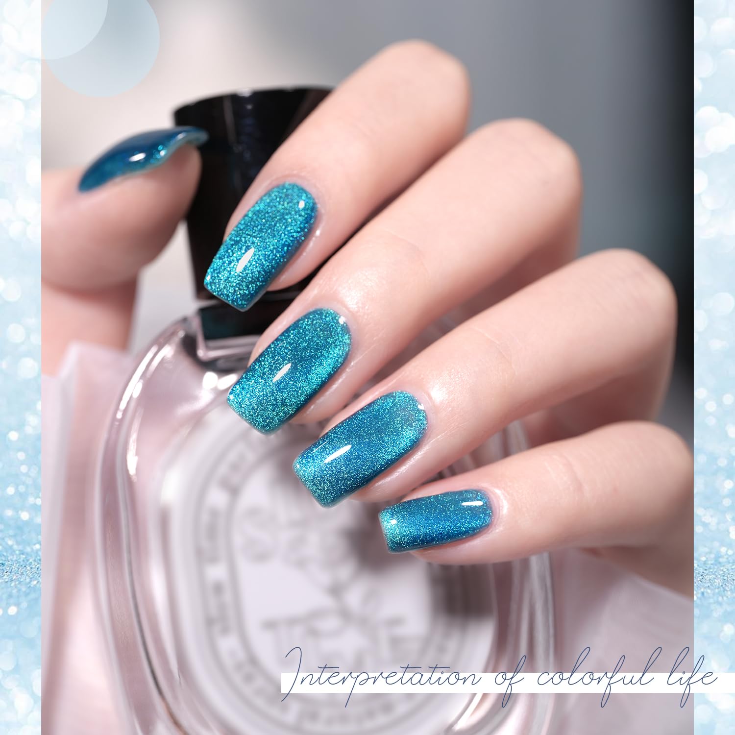 GAOY glassy gel swatch reveals translucent blue with reflective depth.
