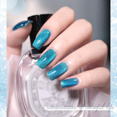 GAOY glassy gel swatch reveals translucent blue with reflective depth.