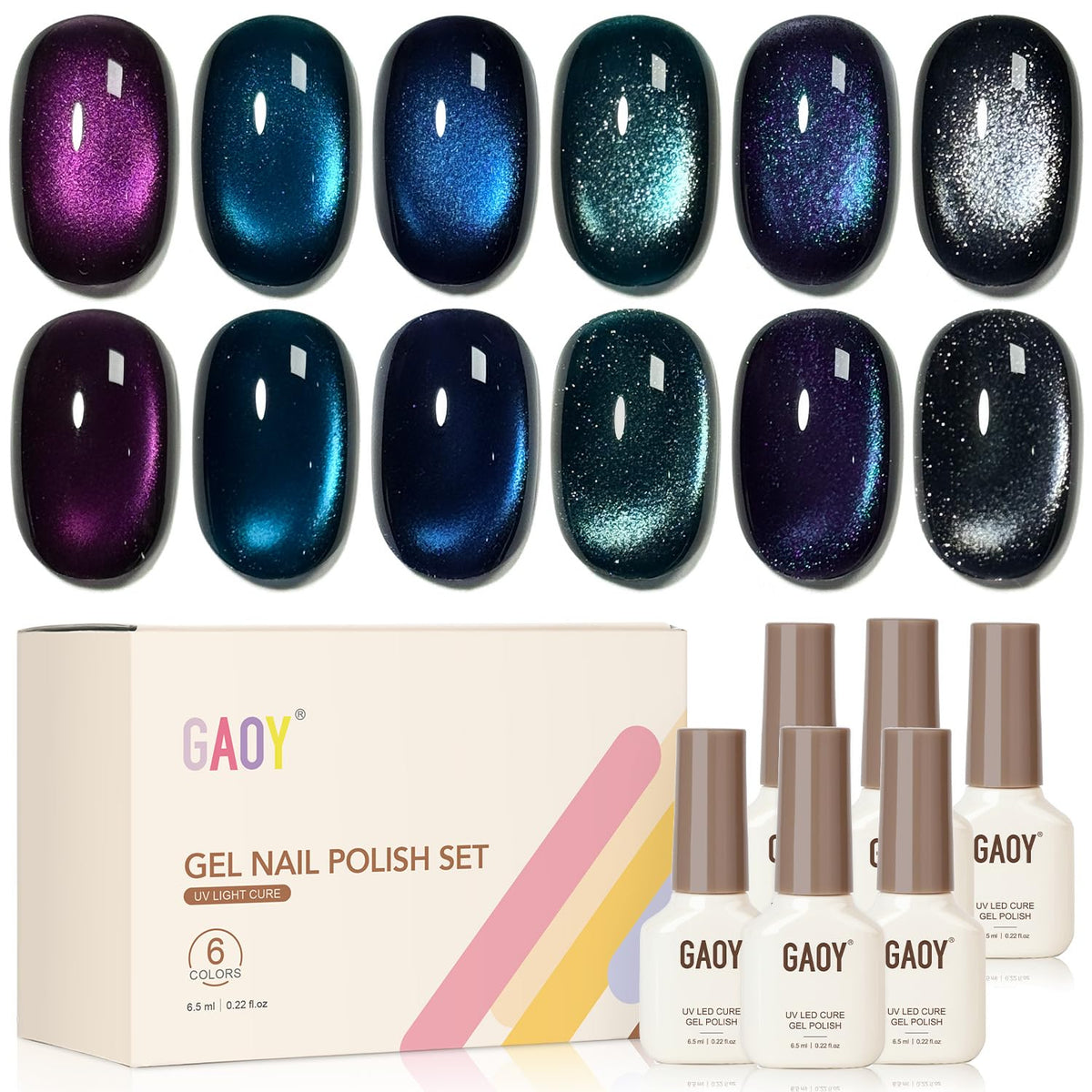 GAOY Glitter Cat Eye gel polish in purple with holographic shimmer for bold manicures
